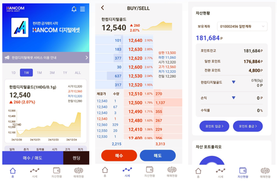 실물자산을 블록체인 토큰으로 구현하는 실물연계자산(RWA)이 세계적으로 주목받으면서 국내 금 유통 기업들이 금 기반 디지털 자산 사업 외연 넓히기에 나섰다. 한컴금거래소디지털에셋 화면. 사진=한컴금거래소 블로그 캡처